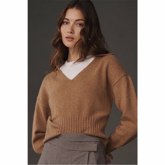 NEW Anthropologie Reformation Beckie Cashmere Collared Sweater Panko Medium - Picture 4 of 16